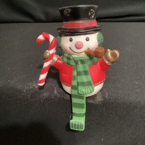 Snowman Christmas Stocking Holder with Candy Cane -Vintage - Baby Size